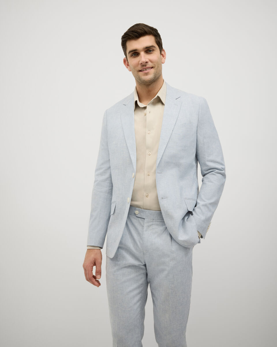 Linen Blend Summer Suit Jacket, Blue Stripe Linen Blend Summer Suit Jacket, Blue Stripe, hi-res